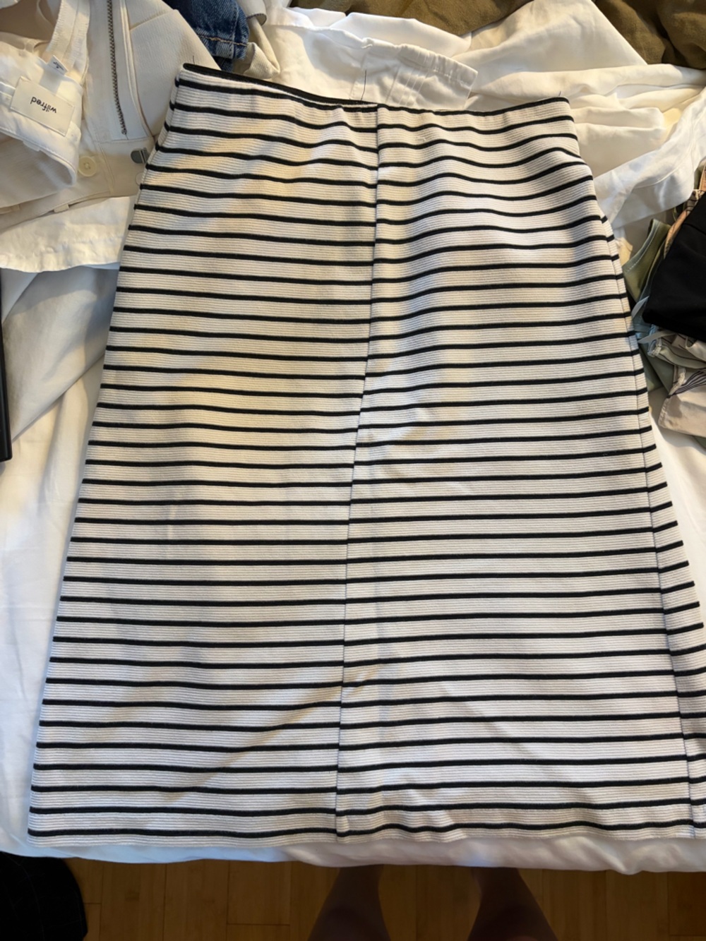 LOFT Black and White Striped Knit Skirt